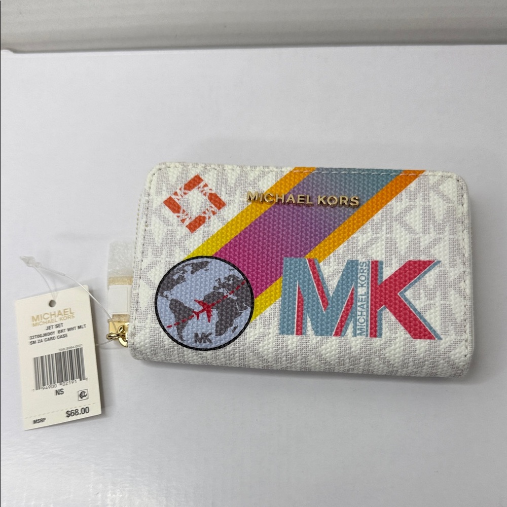 Michael Kors White and Multicolor Logo Wallet